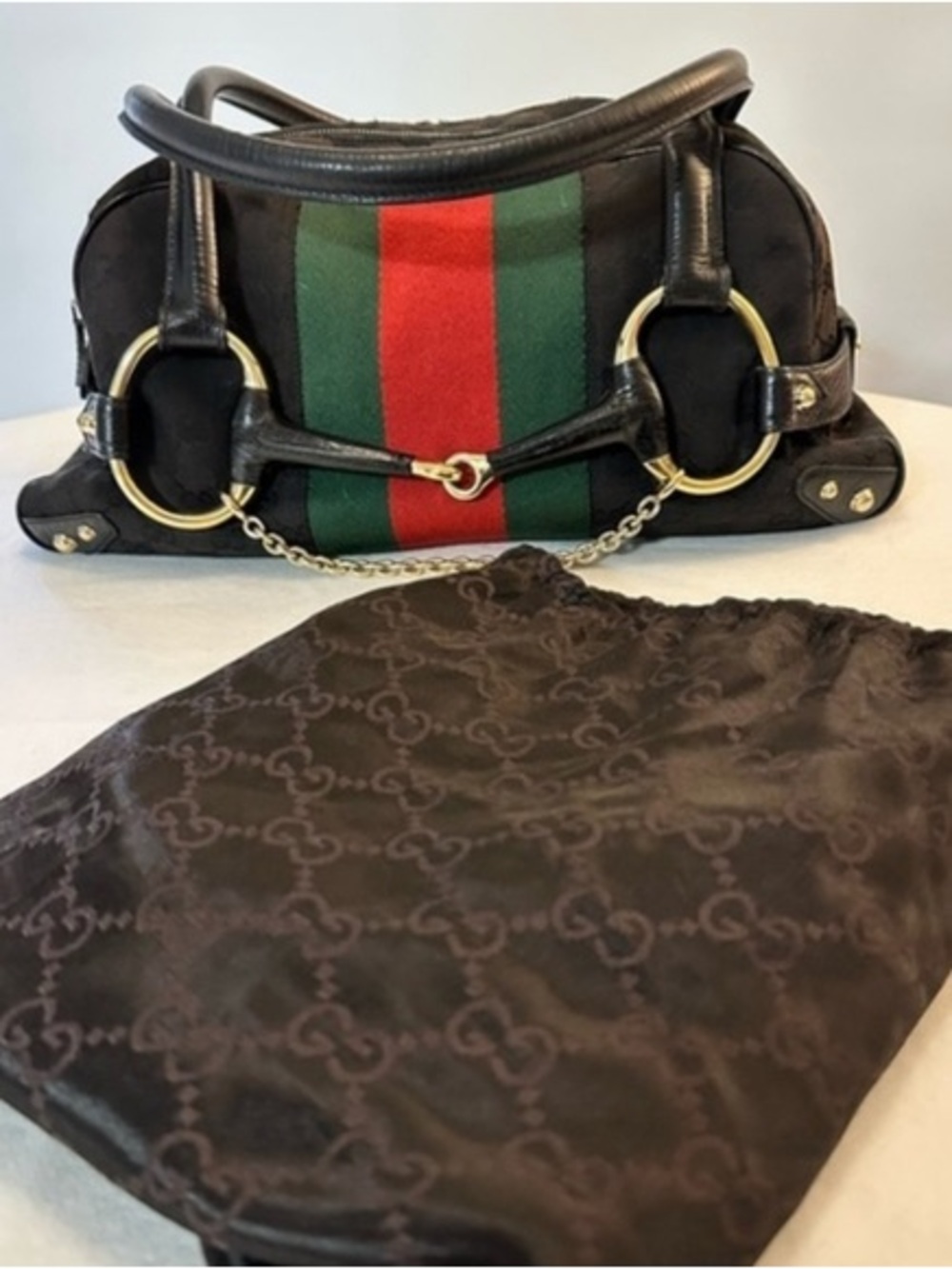 Vintage GUCCI Canvas & Leather Horsebit Purse Shoulder Bag Sachtel